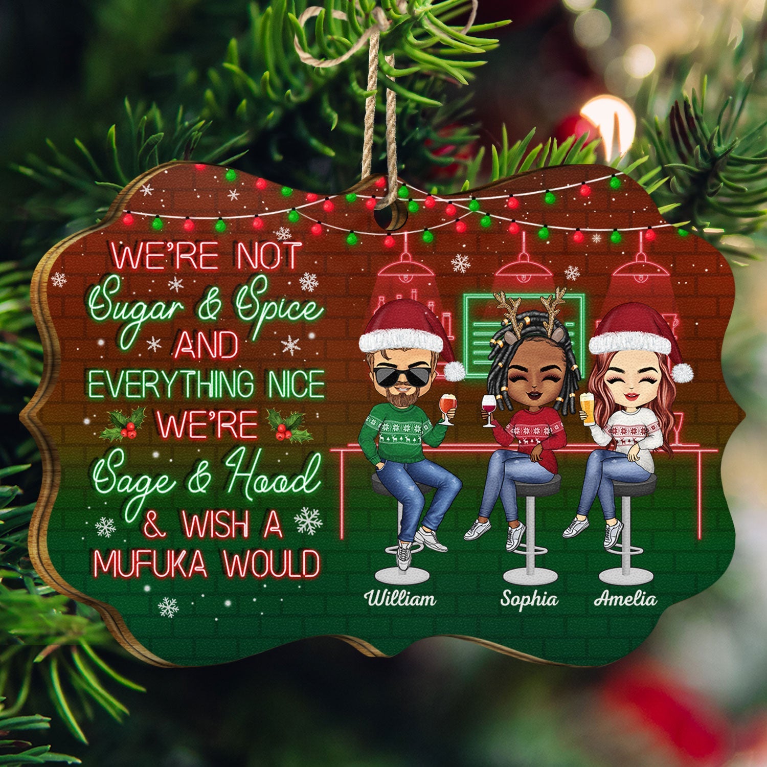 Here's To Another Year Of Bonding Over Alcohol Christmas Best Friends - Bestie BFF Gift - Personalized Wooden Ornament