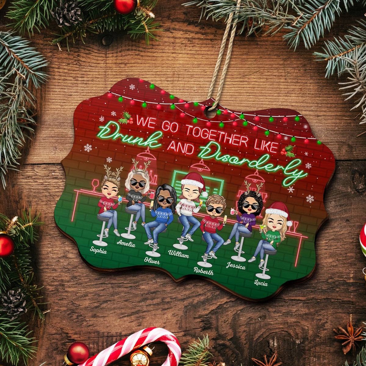 Here's To Another Year Of Bonding Over Alcohol Christmas Best Friends - Bestie BFF Gift - Personalized Wooden Ornament