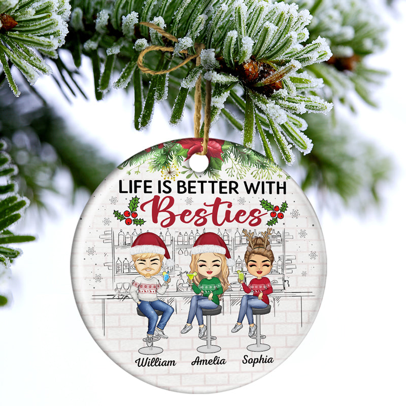 Besties Forever Christmas Best Friends Colorful - Bestie BFF Gift - Personalized Custom Circle Ceramic Ornament