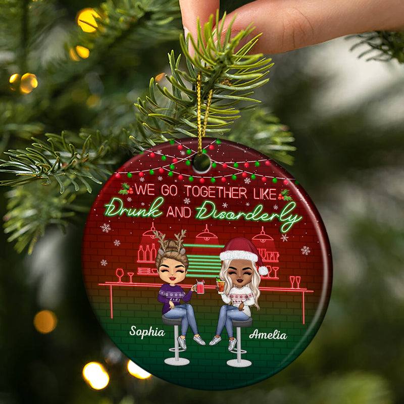 Here's To Another Year Of Bonding Over Alcohol Christmas Best Friends - Bestie BFF Gift - Personalized Custom Circle Ceramic Ornament