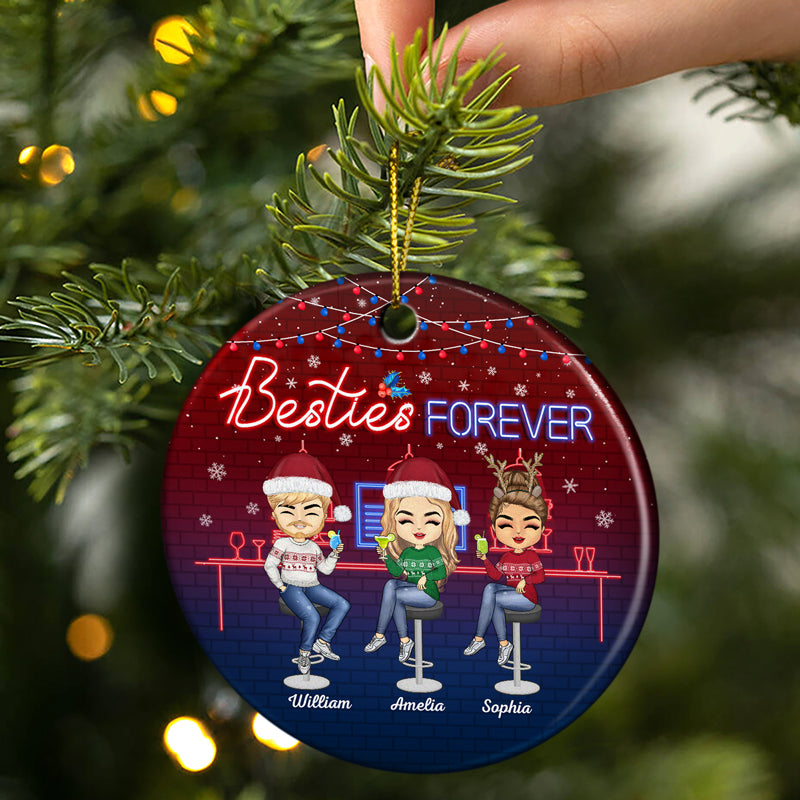 Here's To Another Year Of Bonding Over Alcohol Christmas Blue Best Friends - Bestie BFF Gift - Personalized Custom Circle Ceramic Ornament