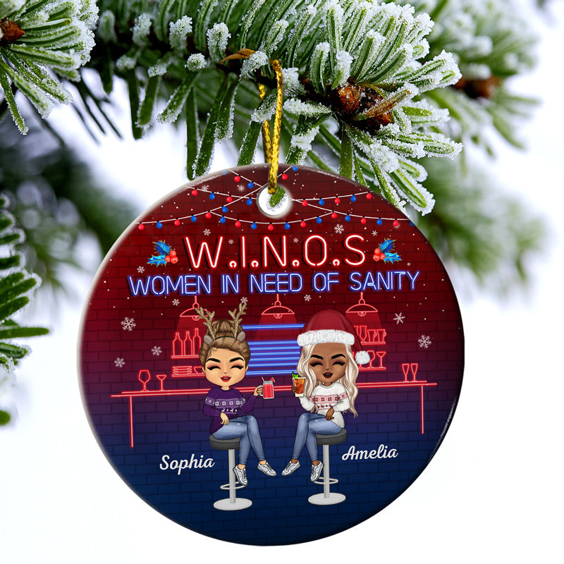 Here's To Another Year Of Bonding Over Alcohol Christmas Blue Best Friends - Bestie BFF Gift - Personalized Custom Circle Ceramic Ornament