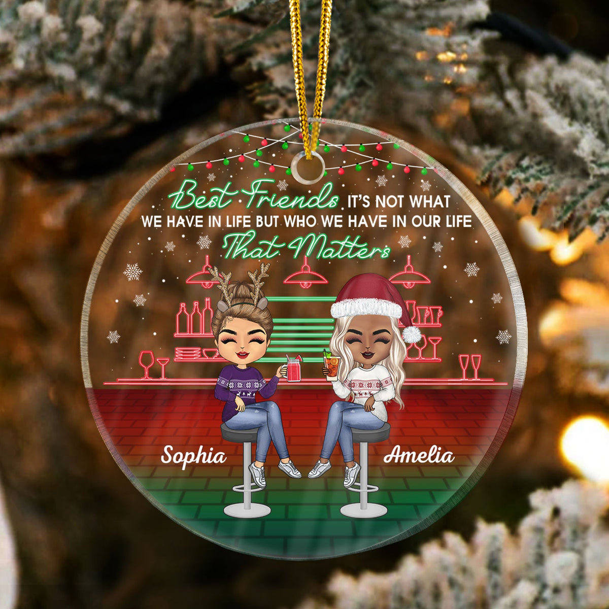 Besties Here's To Another Year Of Bonding Over Alcohol Christmas Best Friends - Bestie BFF Gift - Personalized Custom Circle Acrylic Ornament