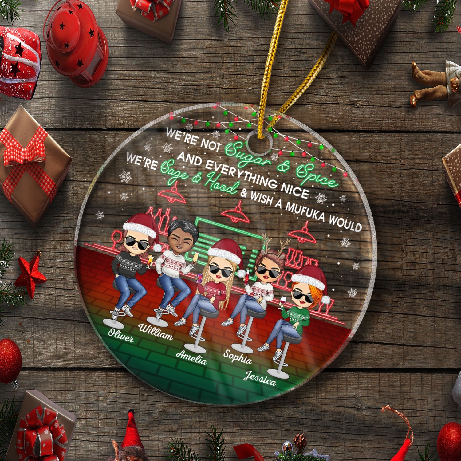 Besties Here's To Another Year Of Bonding Over Alcohol Christmas Best Friends - Bestie BFF Gift - Personalized Custom Circle Acrylic Ornament