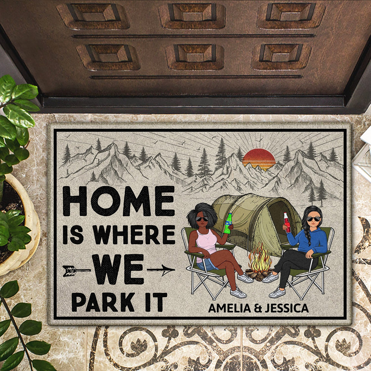 Home Is Where We Park It - Anniversary, Loving Gifts For Couples, Husband, Wife, Camping Lovers - Personalized Doormat