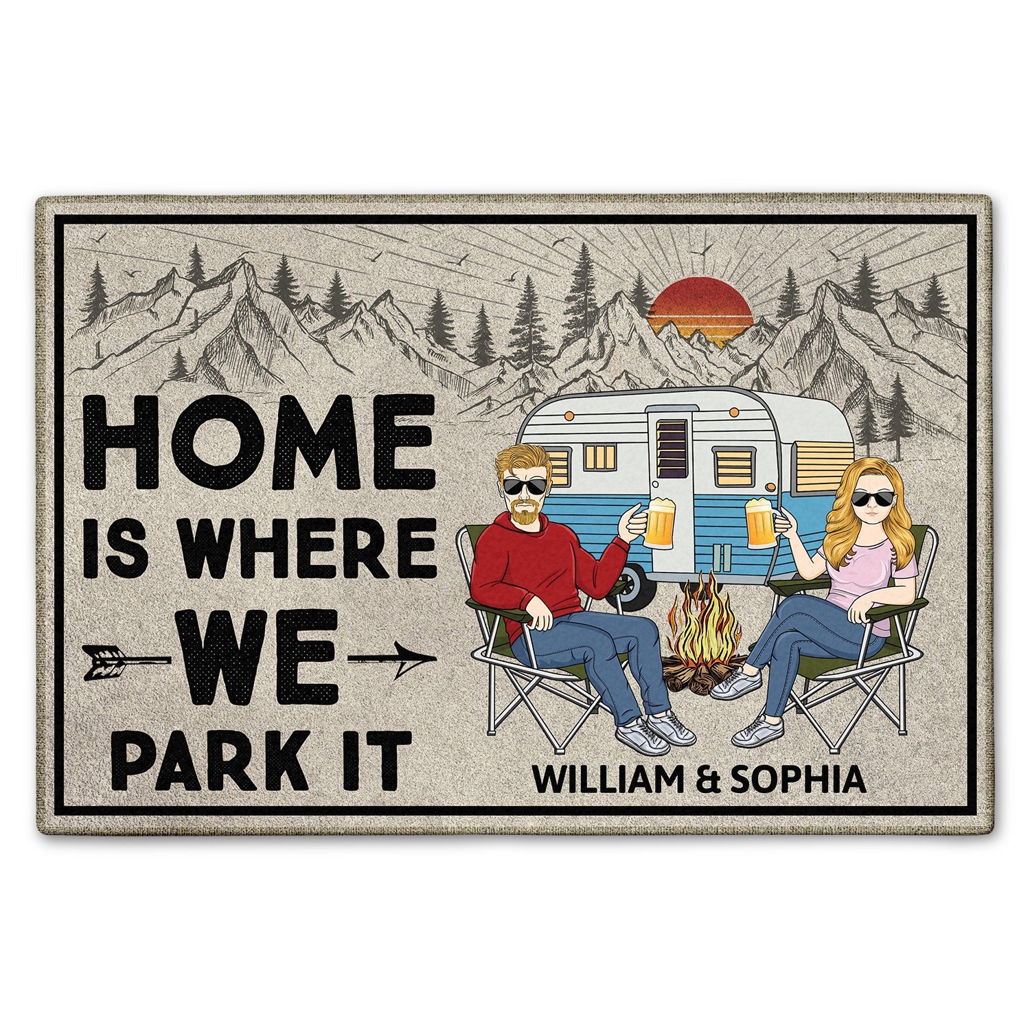 Home Is Where We Park It - Anniversary, Loving Gifts For Couples, Husband, Wife, Camping Lovers - Personalized Doormat