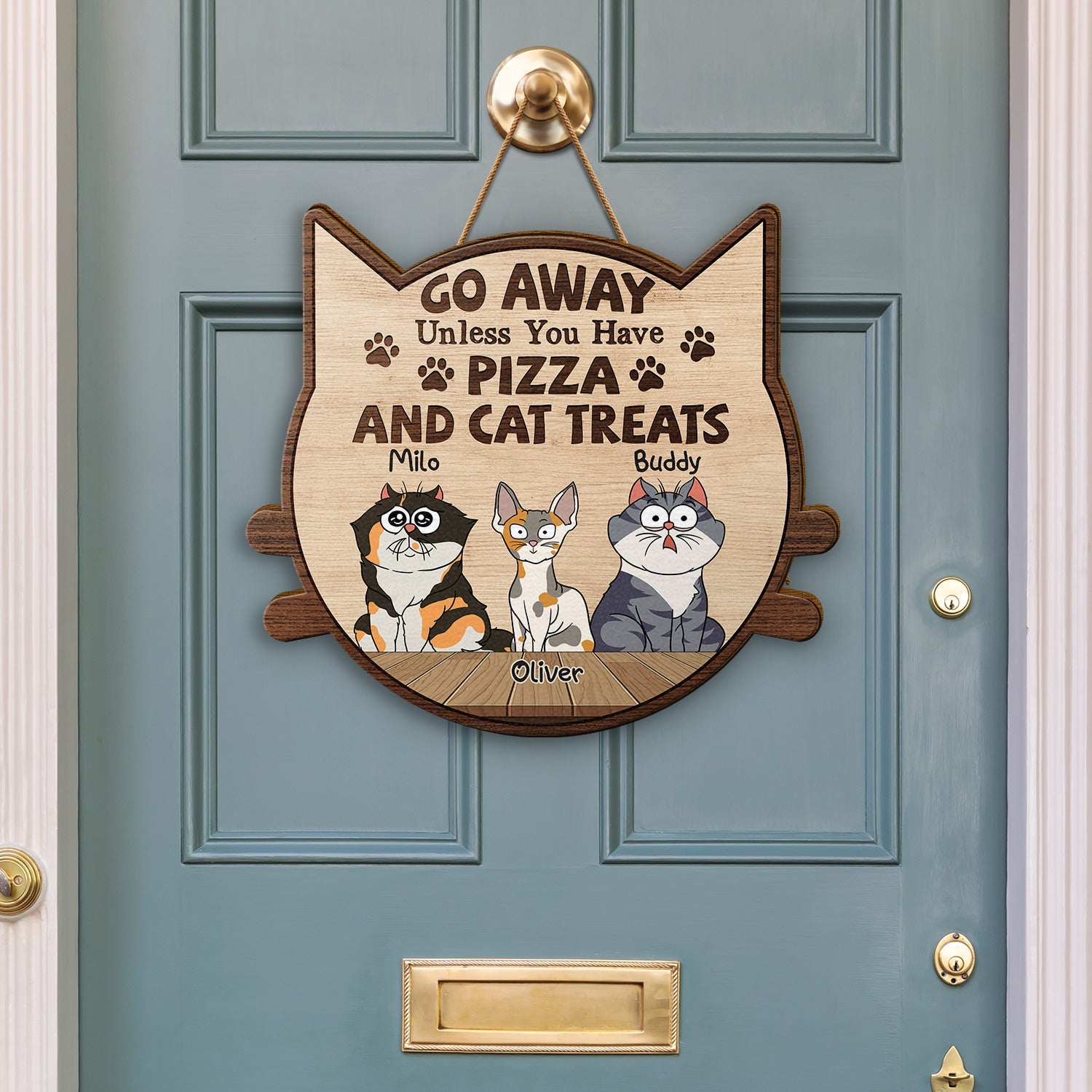 Go Away Unless You Have Alcohol And Cat Treats Funny Cartoon Cat - Gift For Cat Lovers - Personalized Custom Shaped Wood Sign