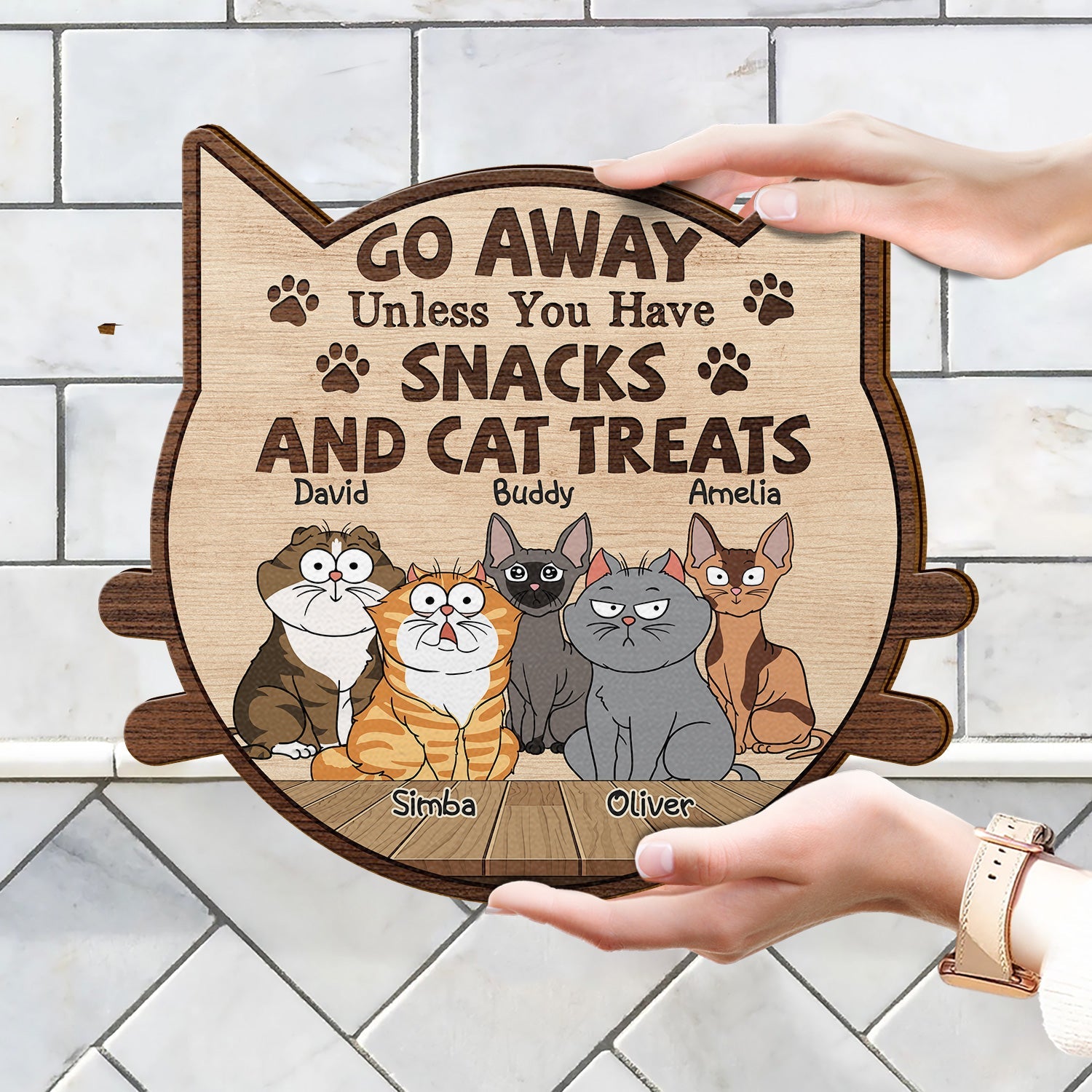 Go Away Unless You Have Alcohol And Cat Treats Funny Cartoon Cat - Gift For Cat Lovers - Personalized Custom Shaped Wood Sign