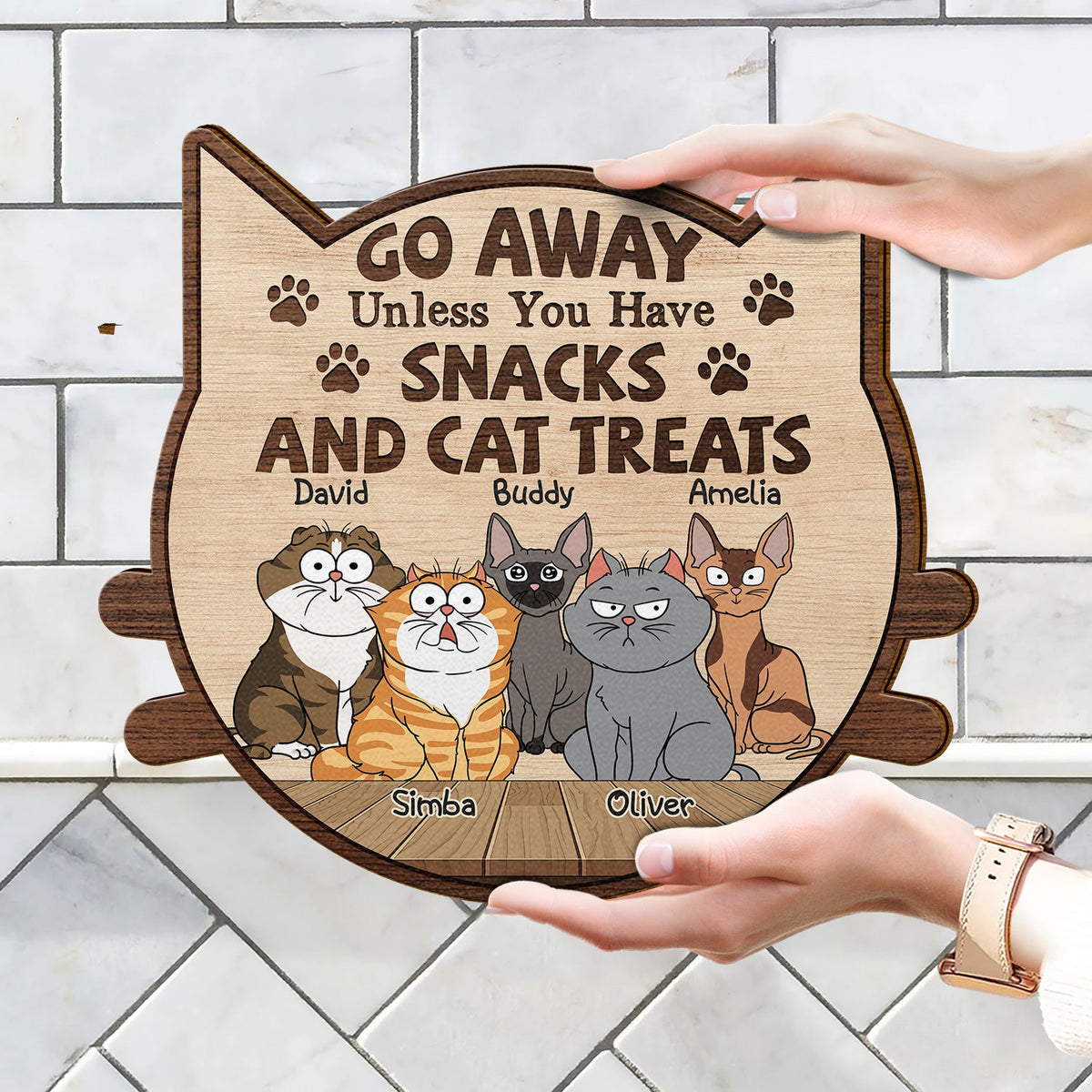 Go Away Unless You Have Alcohol And Cat Treats Funny Cartoon Cat - Gift For Cat Lovers - Personalized Custom Shaped Wood Sign