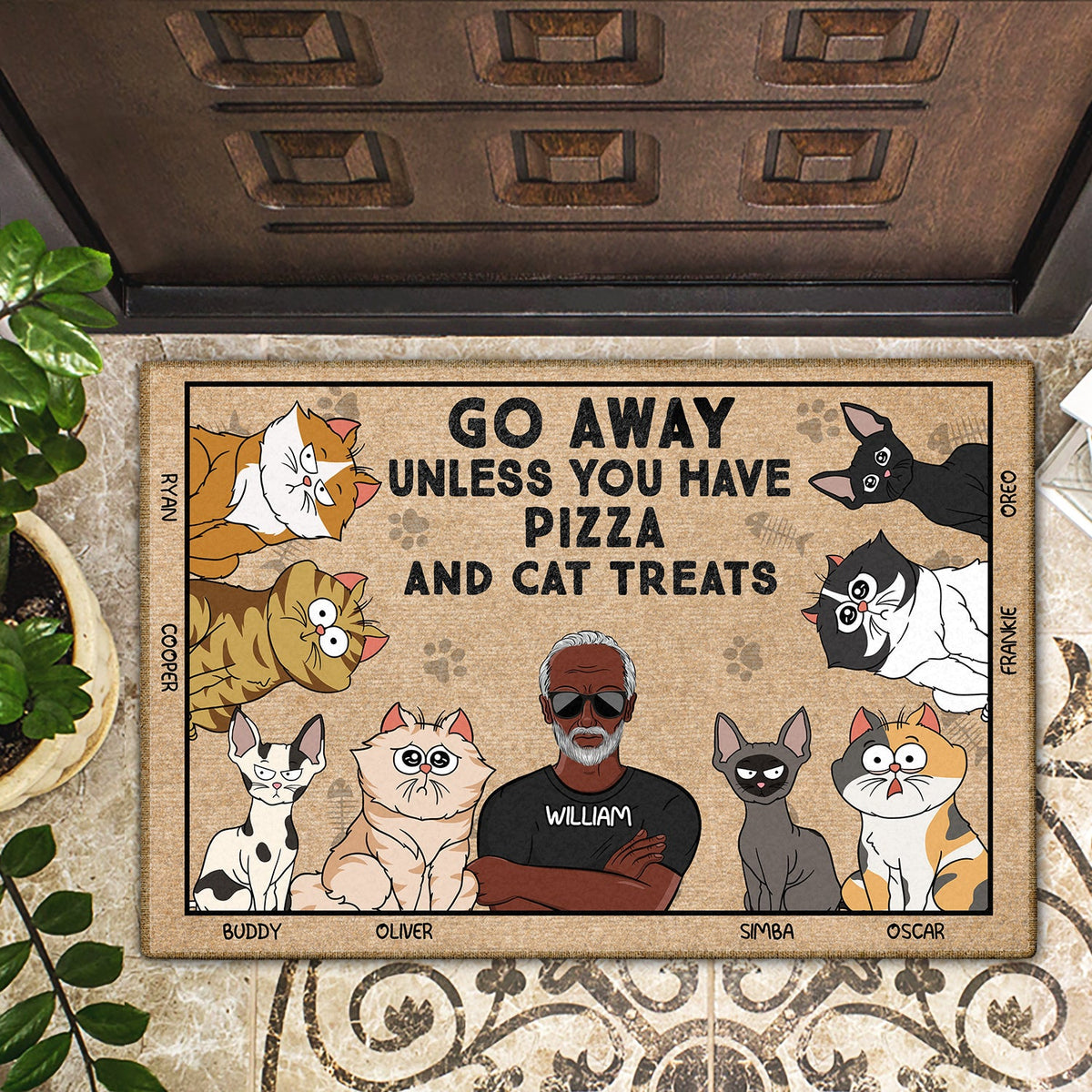 Go Away Unless You Have Alcohol And Cat Treats Funny Cartoon Cat - Gift For Cat Lovers, Couples - Personalized Doormat