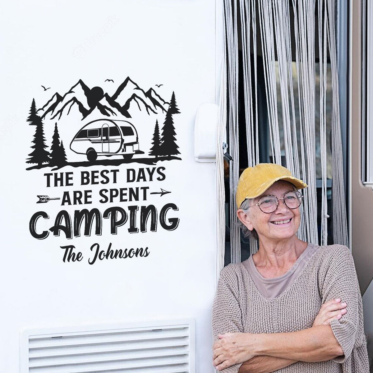 Happy Campers RV Trailer Tent - Vacation, Traveling, Funny Gift For Camping Lovers - Personalized Camping Decal, Decor Decal