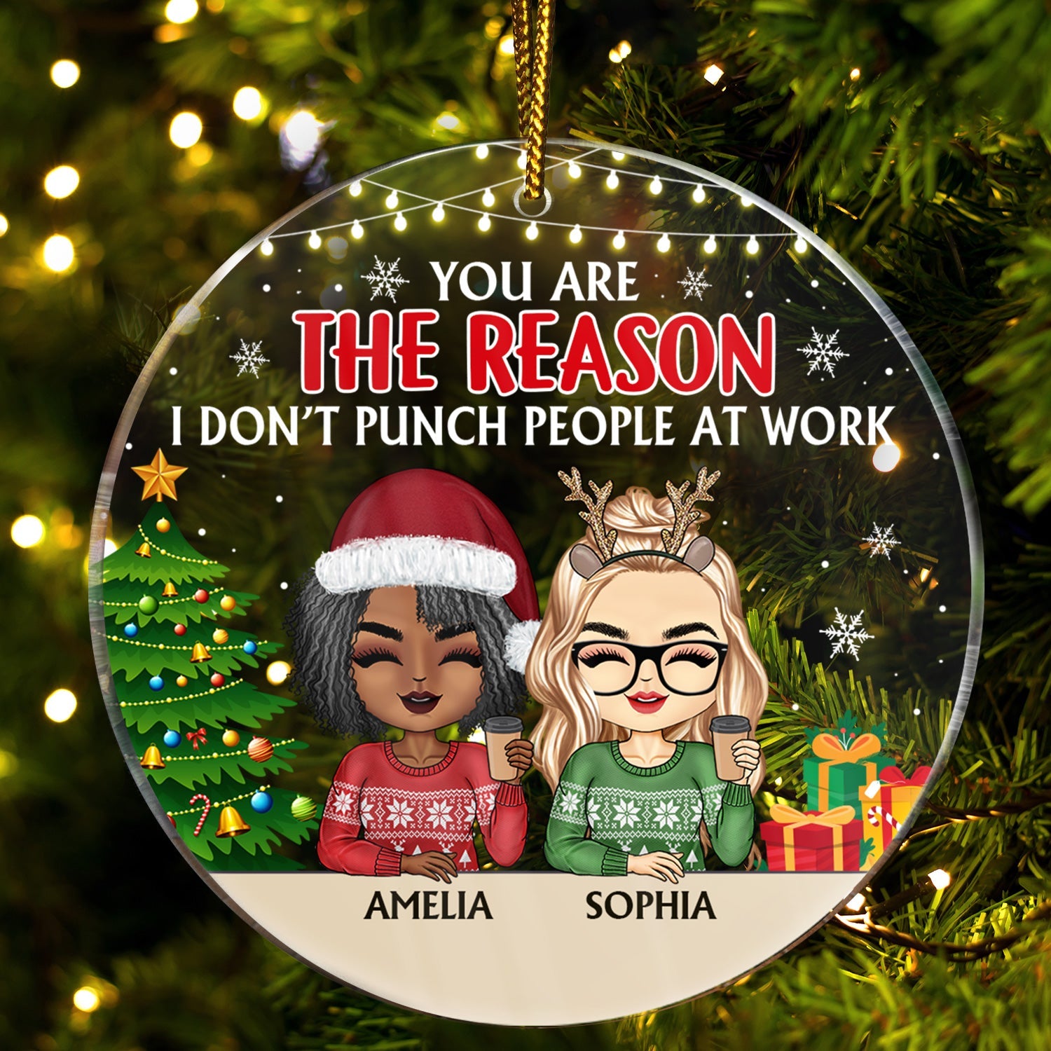 You Are The Reason I Don't Punch People At Work - Christmas Gifts For Colleagues, Coworker, Besties - Personalized Circle Acrylic Ornament