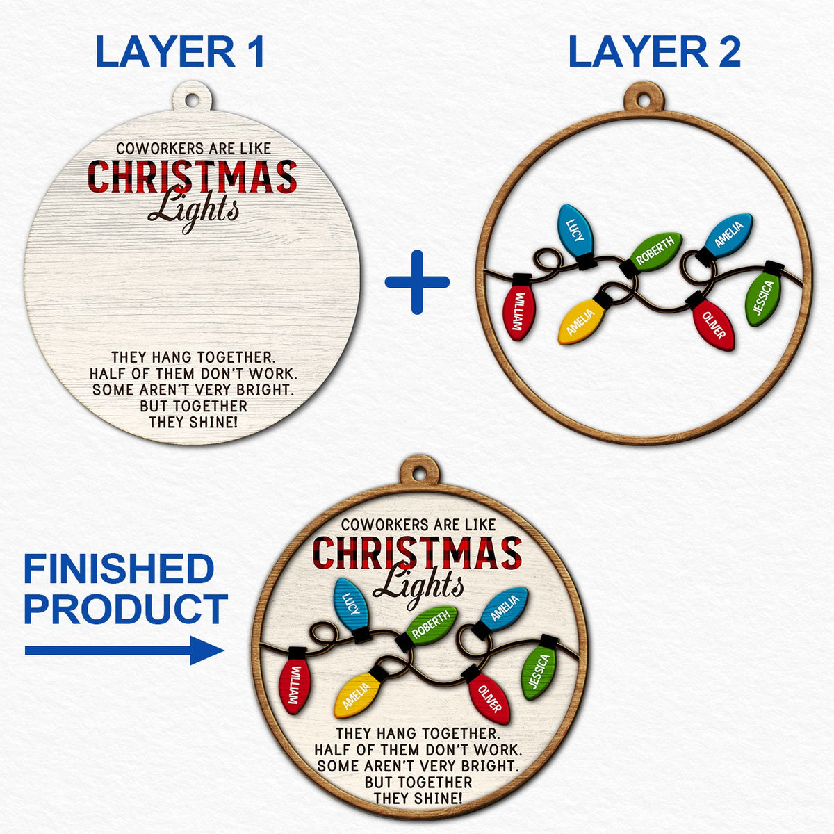 Coworkers Are Like Christmas Lights - Christmas Gifts For Colleagues, Besties - Personalized 2-Layered Wooden Ornament