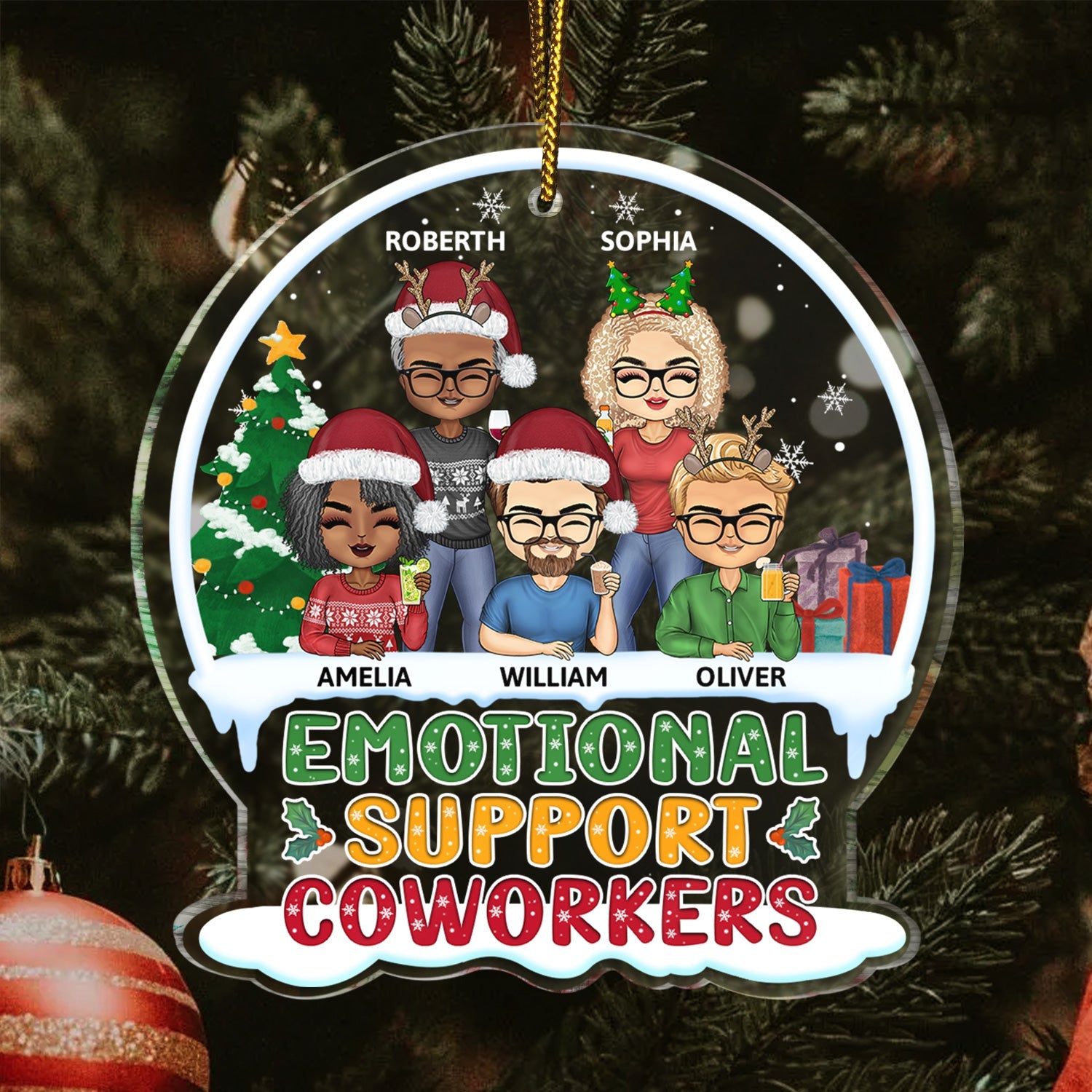 Emotional Support Coworkers - Christmas Gifts For Colleagues, Besties - Personalized Custom Shaped Acrylic Ornament