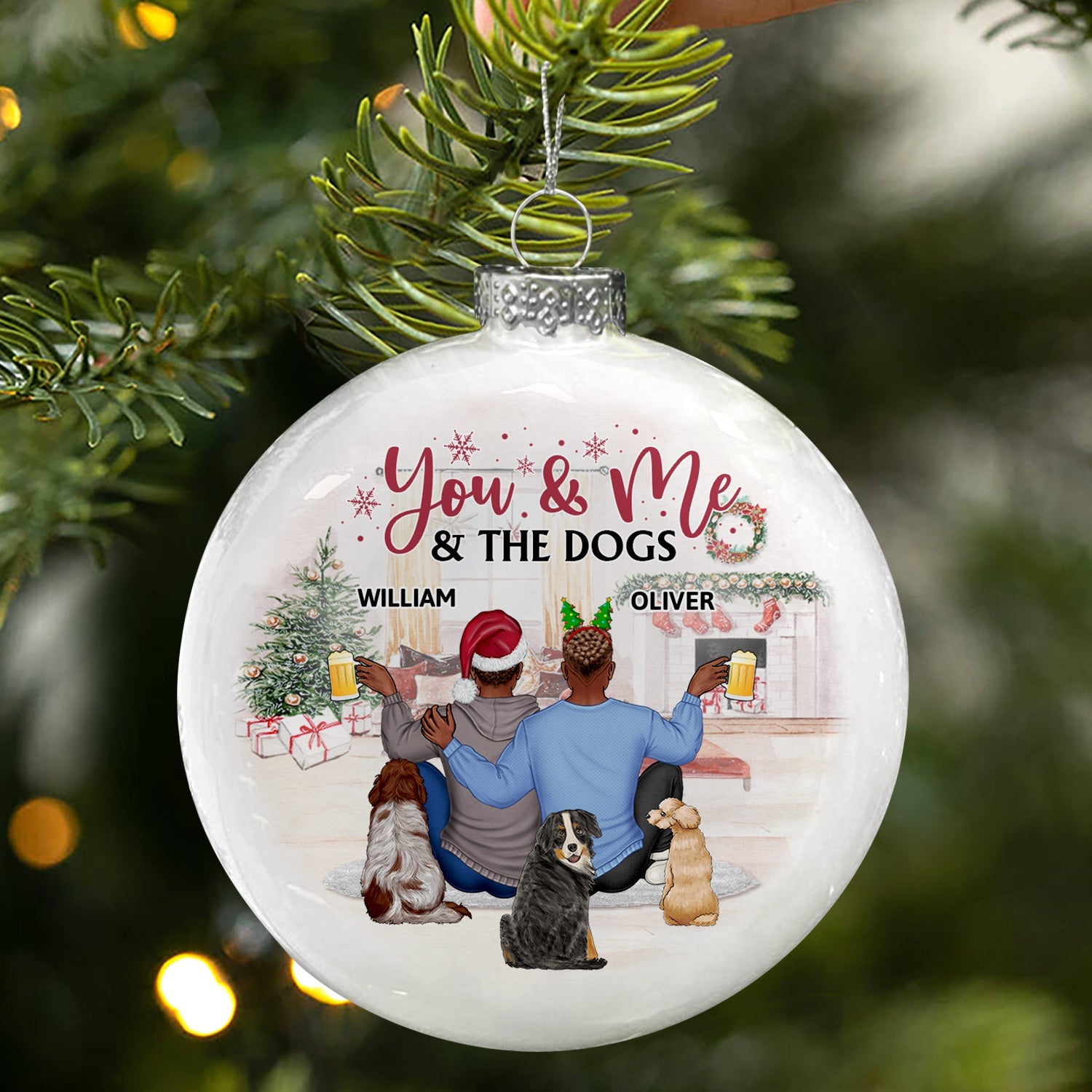 Merry Christmas - Christmas Gift For Couples, Dog Lovers, Cat Lovers - Personalized White Flat Ball Ornament