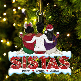 Sistas - Anniversary, Christmas Gift For Sisters, Besties, Siblings, Family - Personalized Cutout Acrylic Ornament