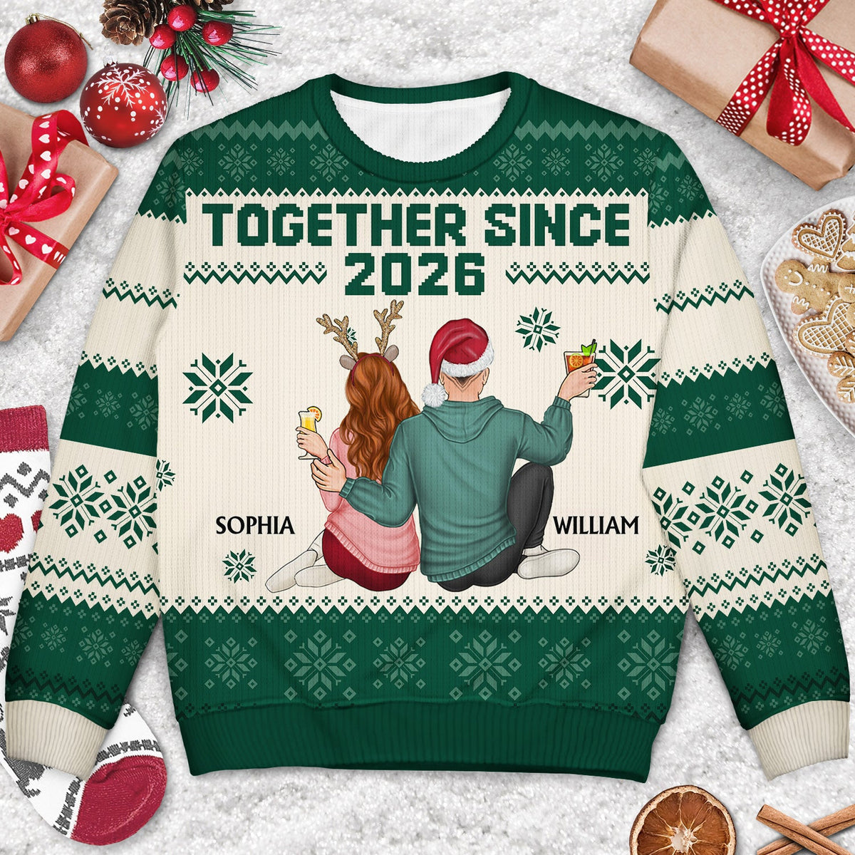 Together Since - Christmas Gift For Couples, Husband, Wife - Personalized Unisex Ugly Sweater