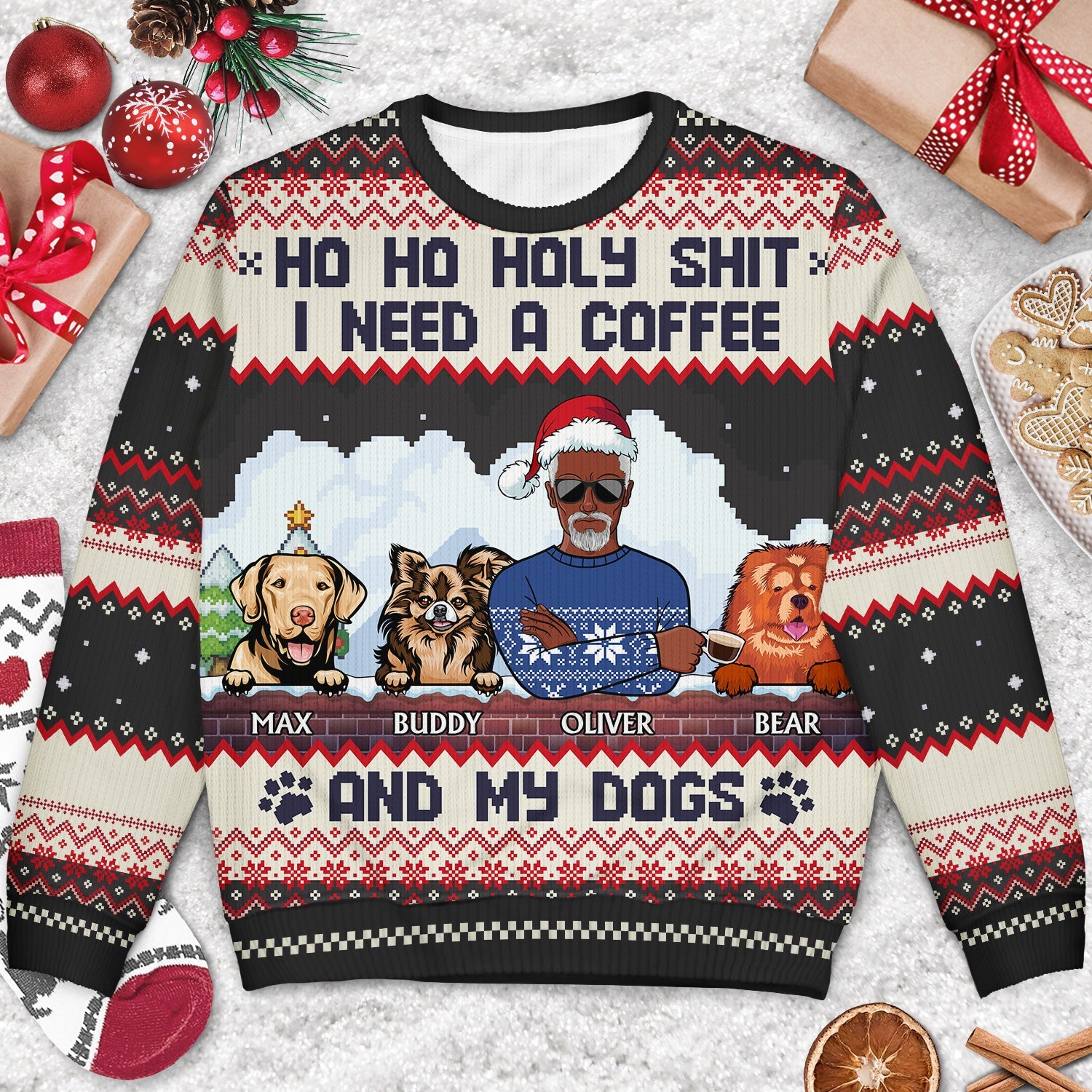 Ho Ho Holy I Need A Beer - Christmas Gifts For Dog Lovers, Dog Mom, Dog Dad - Personalized Unisex Ugly Sweater