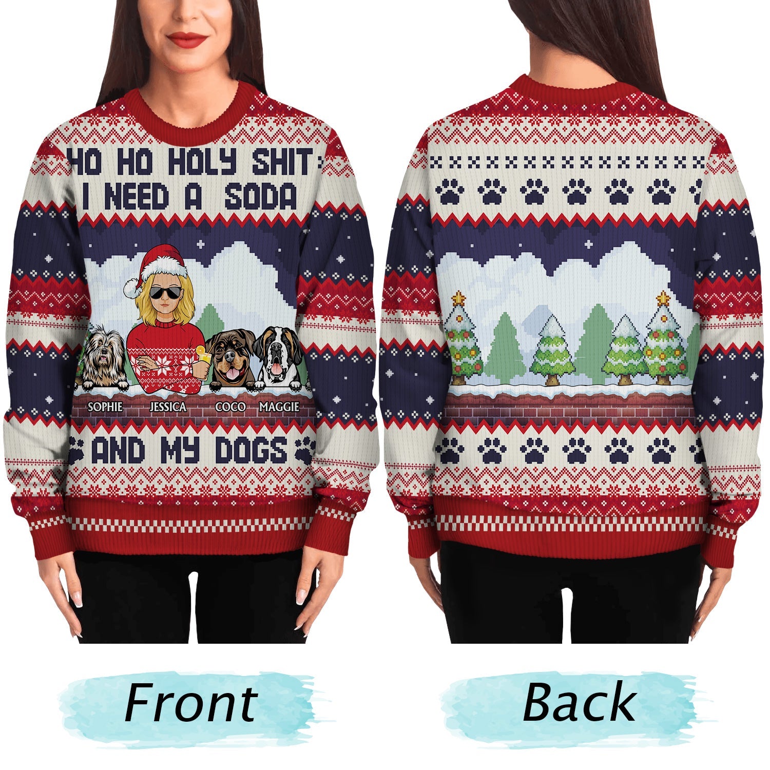 Ho Ho Holy I Need A Beer - Christmas Gifts For Dog Lovers, Dog Mom, Dog Dad - Personalized Unisex Ugly Sweater