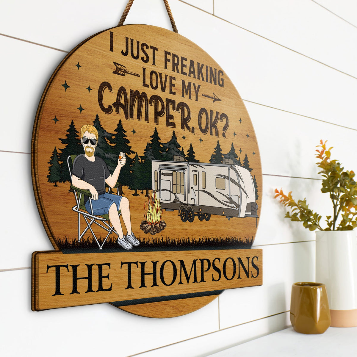 Camping Couple Husband & Wife Camping Partners For Life - Anniversary, Vacation, Funny Gift For Campers - Personalized Custom Shaped Wood Sign