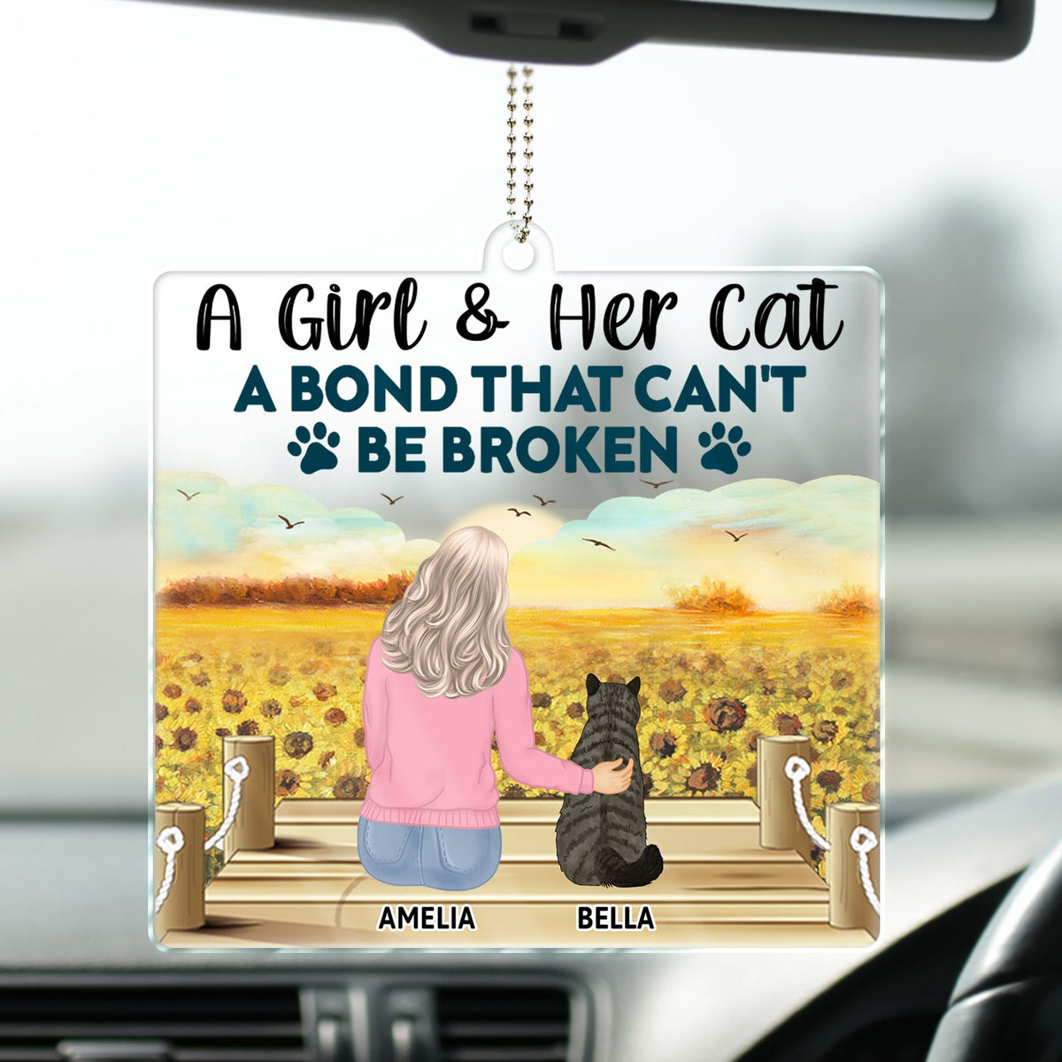 A Bond That Can't Be Broken - Gift For Cat Lovers, Cat Mom, Cat Dad - Personalized Acrylic Car Hanger