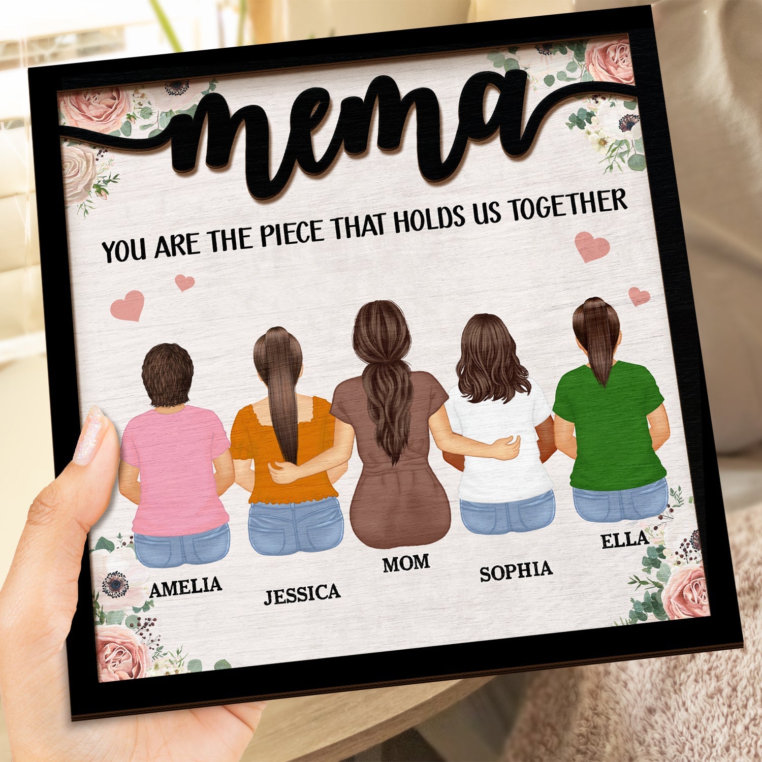 The Piece That Holds Us Together - Gift For Mom, Mother, Grandma - Personalized 2-Layered Wooden Plaque With Stand