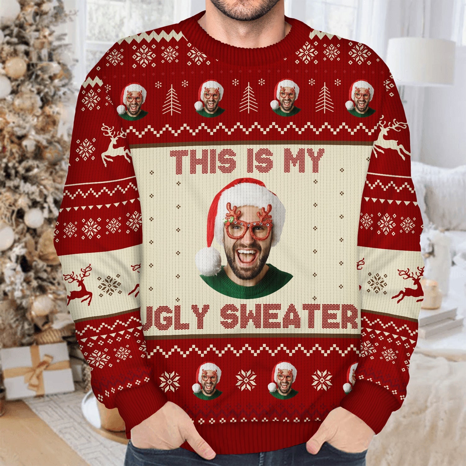 Custom Photo This Is My Ugly Sweater - Christmas, Gift For Yourself - Personalized Unisex Ugly Sweater