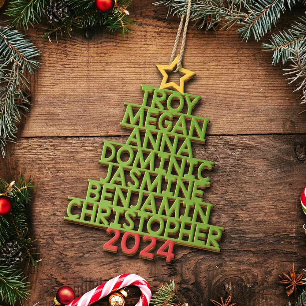 Christmas Color Tree Family Name - Gift For Family, Besties, Coworker - Personalized Wooden Cutout Ornament