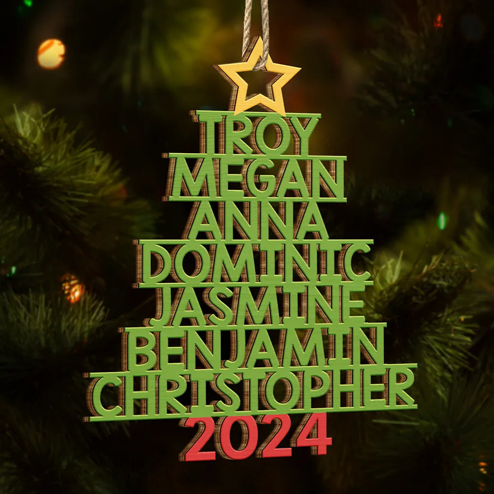 Christmas Color Tree Family Name - Gift For Family, Besties, Coworker - Personalized Wooden Cutout Ornament