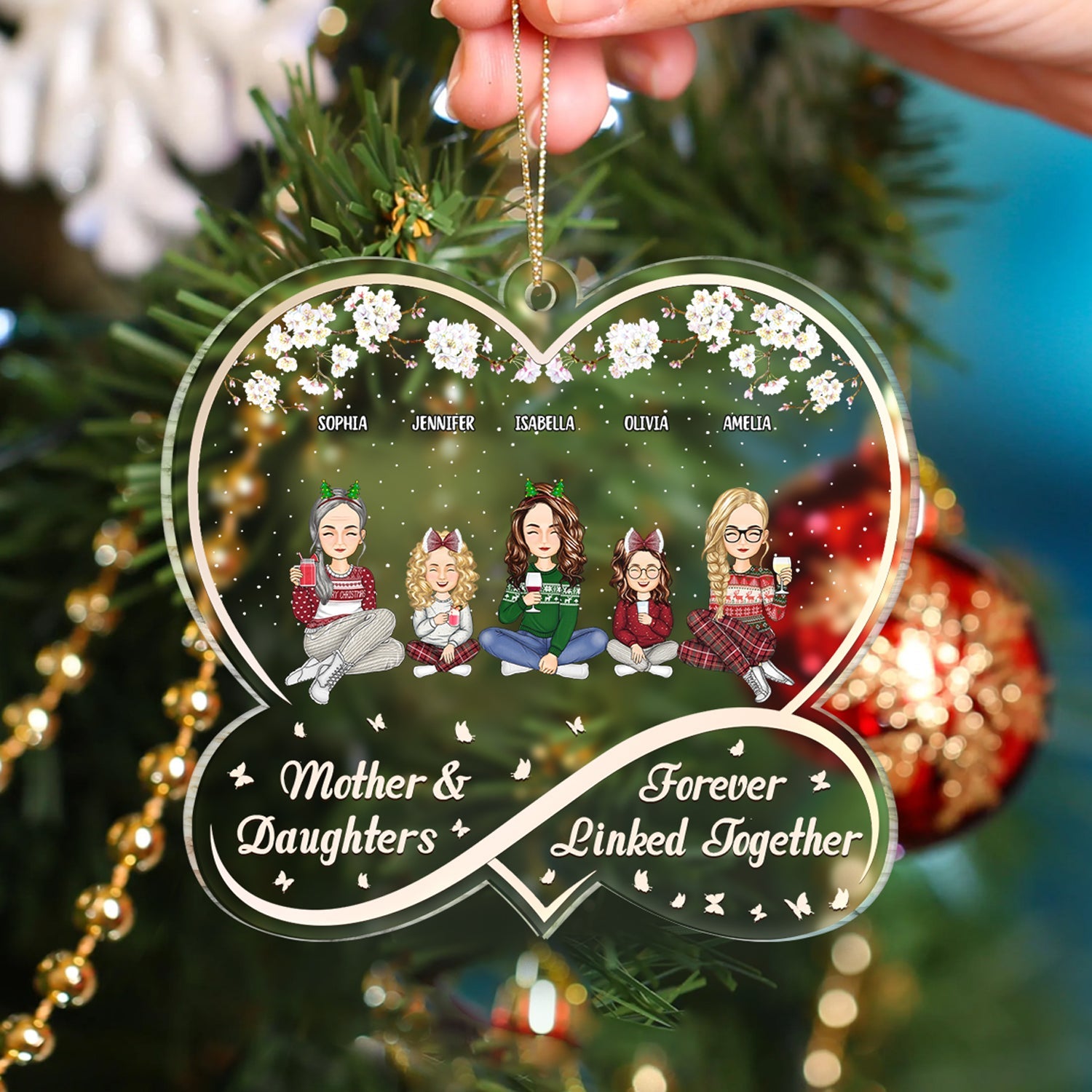 Mother And Daughter Forever Linked Together - Christmas Gift For Mom - Personalized Custom Shaped Acrylic Ornament