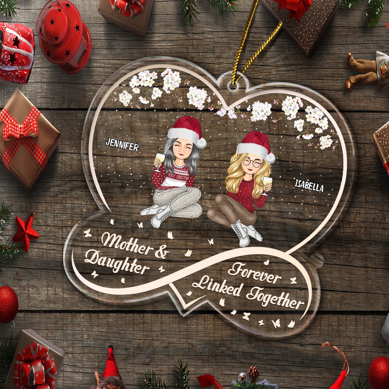 Mother And Daughter Forever Linked Together - Christmas Gift For Mom - Personalized Custom Shaped Acrylic Ornament