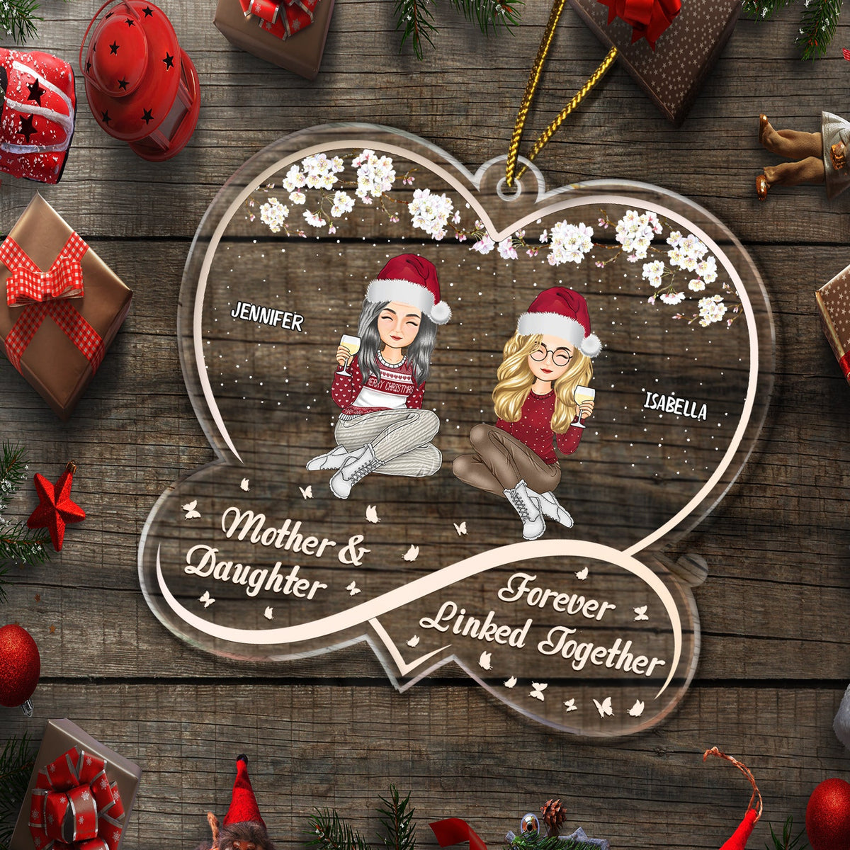 Mother And Daughter Forever Linked Together - Christmas Gift For Mom - Personalized Custom Shaped Acrylic Ornament