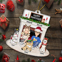 Christmas Couple Fireplace & Pets - Gift For Pet Lovers Couples - Personalized Cutout Acrylic Ornament