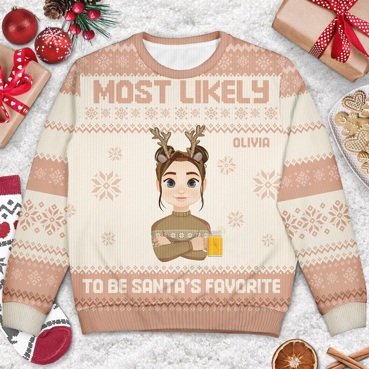 Christmas Flat Art Most Likely To - Gift For Family - Personalized Unisex Ugly Sweater