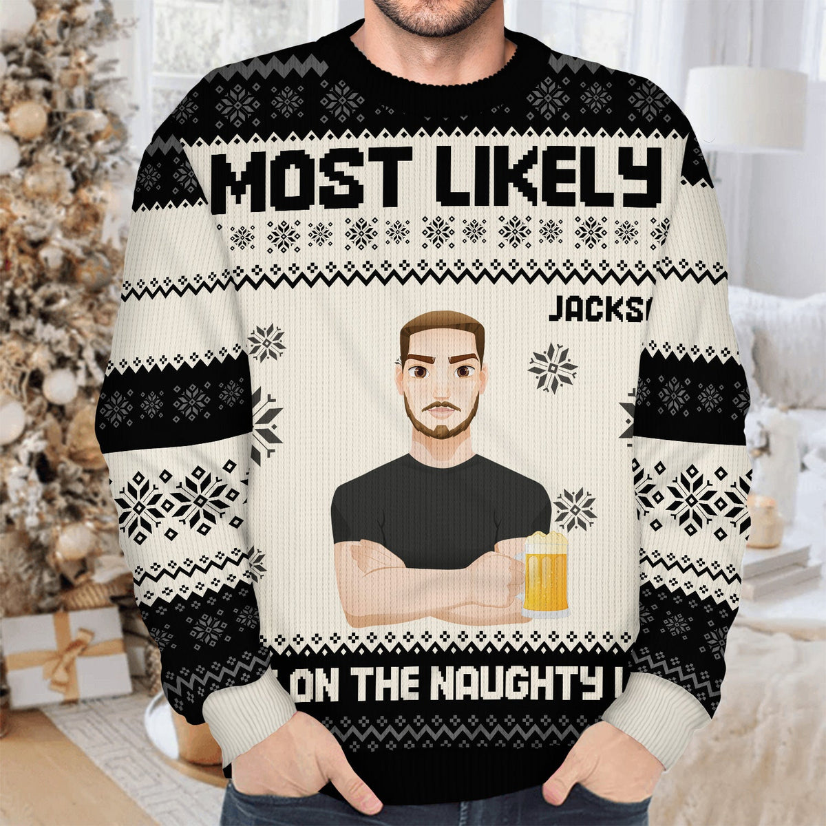 Christmas Flat Art Most Likely To - Gift For Family - Personalized Unisex Ugly Sweater