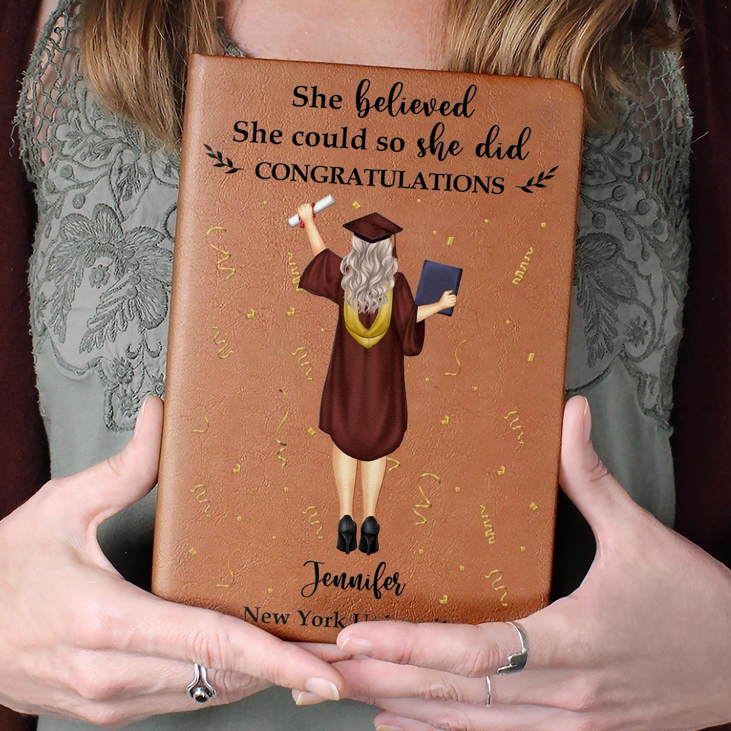 She Believed She Could - Graduation Gift, Gift For Friends - Personalized Leather Journal