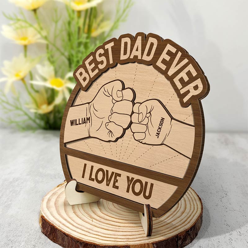 Best Dad Ever Hand Punch - Personalized 2-Layered Wooden Plaque With Stand