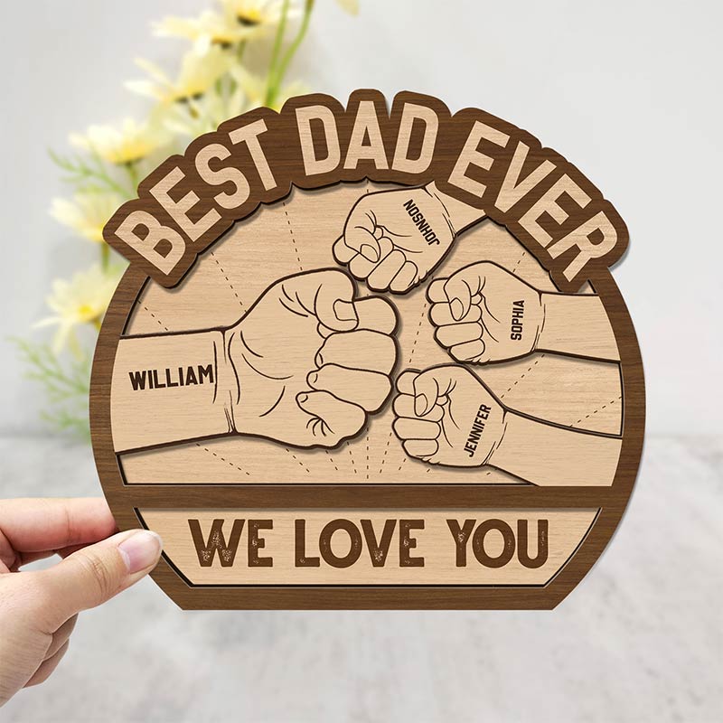 Best Dad Ever Hand Punch - Personalized 2-Layered Wooden Plaque With Stand