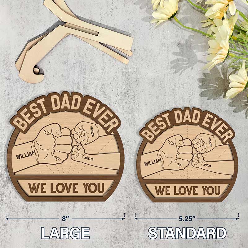 Best Dad Ever Hand Punch - Personalized 2-Layered Wooden Plaque With Stand