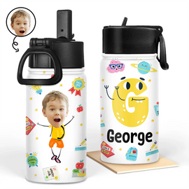 Custom Photo Letter School Kid - Personalized Kids Water Bottle