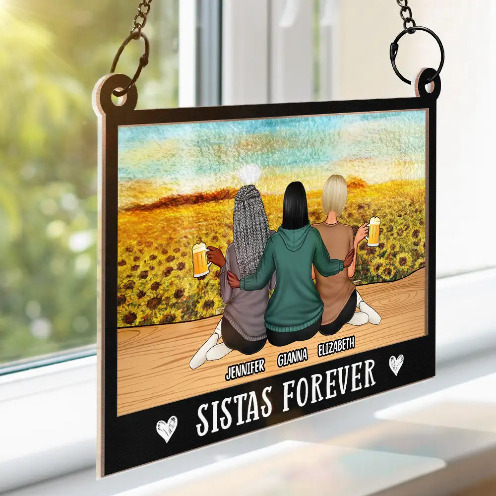 Besties Sisters Forever Landscape - Personalized Window Hanging Suncatcher Ornament