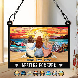 Besties Sisters Forever Landscape - Personalized Window Hanging Suncatcher Ornament