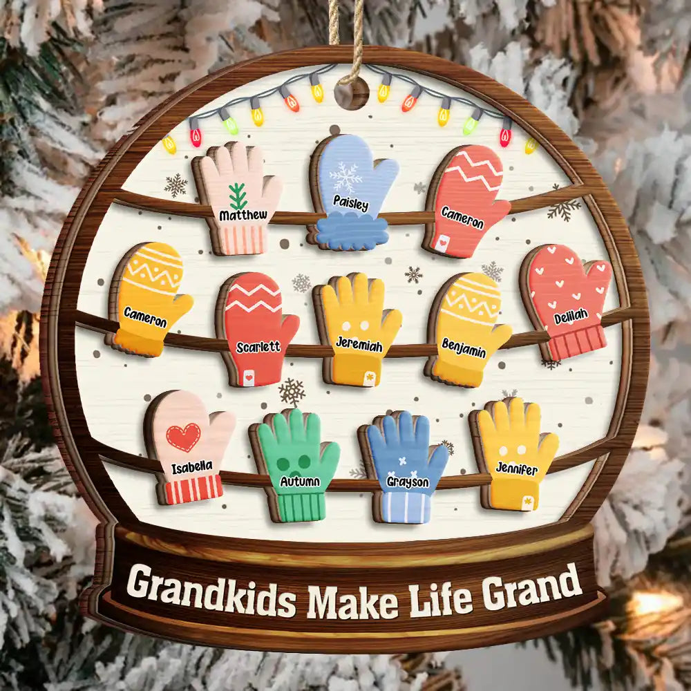 Grandkids Make Life Grand - Personalized 2-Layered Wooden Ornament