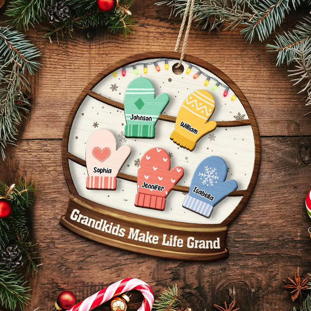 Grandkids Make Life Grand - Personalized 2-Layered Wooden Ornament