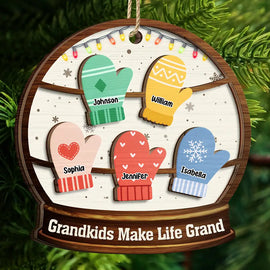 Grandkids Make Life Grand - Personalized 2-Layered Wooden Ornament