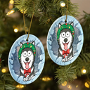 Christmas Dog Lovers Cat Lovers - 3D Inflated Effect Printed Ornament, Personalized Circle Ceramic Ornament