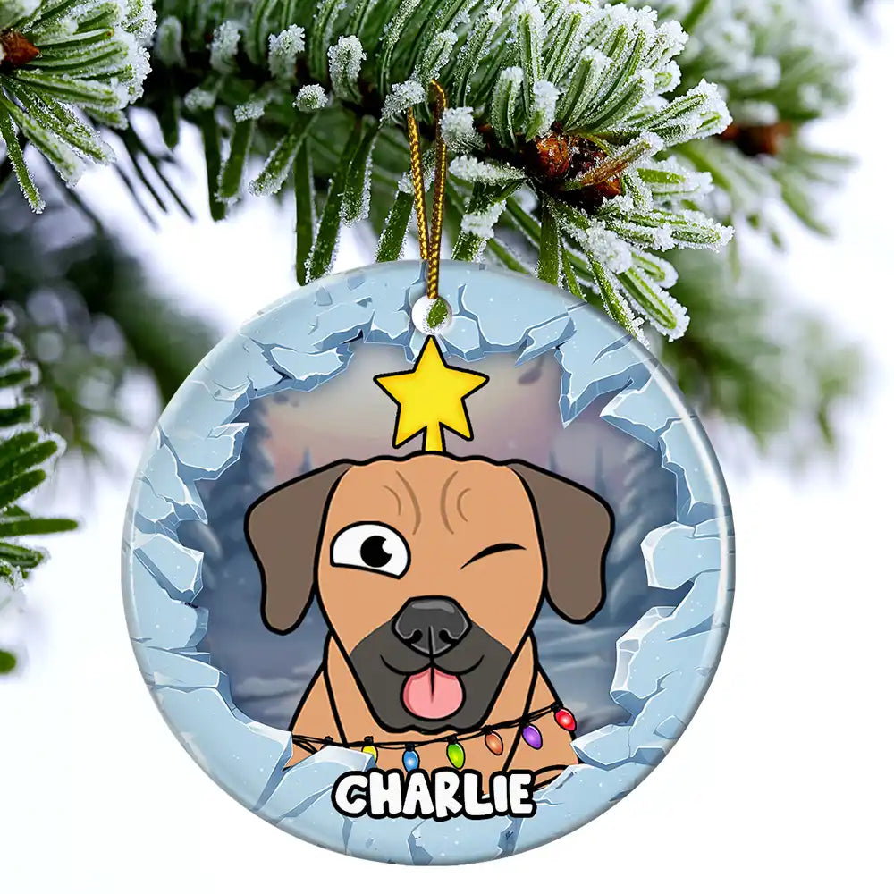 Christmas Dog Lovers Cat Lovers - 3D Inflated Effect Printed Ornament, Personalized Circle Ceramic Ornament