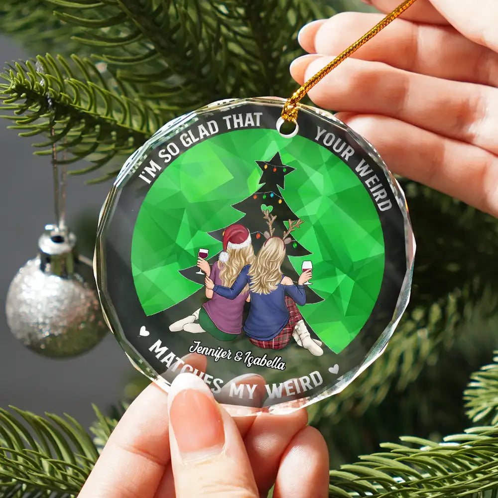 Christmas Couple Your Weird Matches My Weird - Personalized Circle Glass Ornament