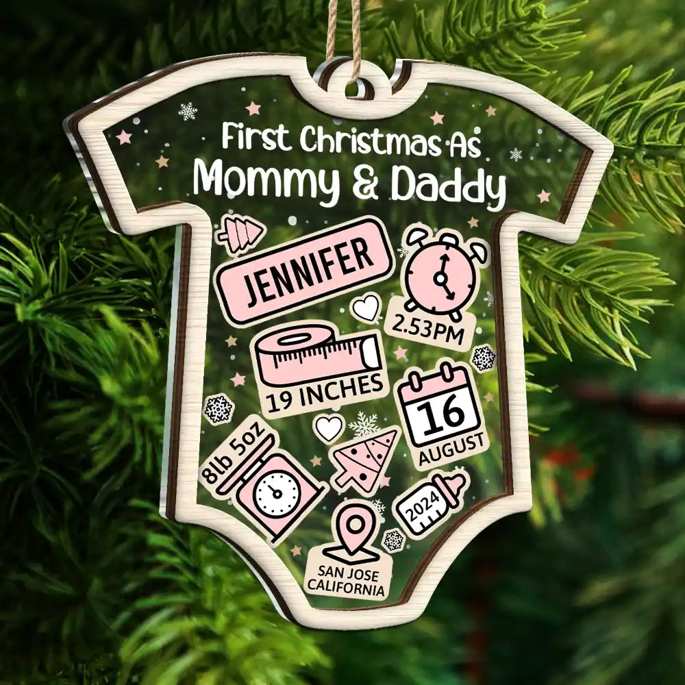 First Christmas Baby New Dad & Mom - Personalized 2-Layered Mix Ornament