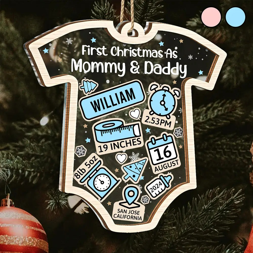 First Christmas Baby New Dad & Mom - Personalized 2-Layered Mix Ornament